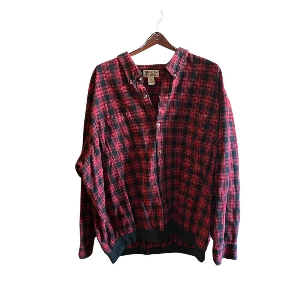 Duluth Trading Co Mens Plaid Flannel Button Down Shirt Red Black 4XL Long Sleeve